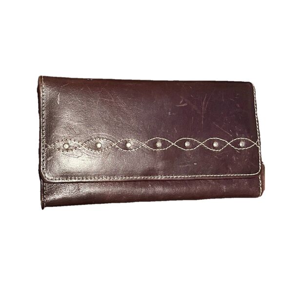 Pardo & Negro Genuine Leather Women's Wallet Brown with Turquoise Organizer GUC - Picture 1 of 16